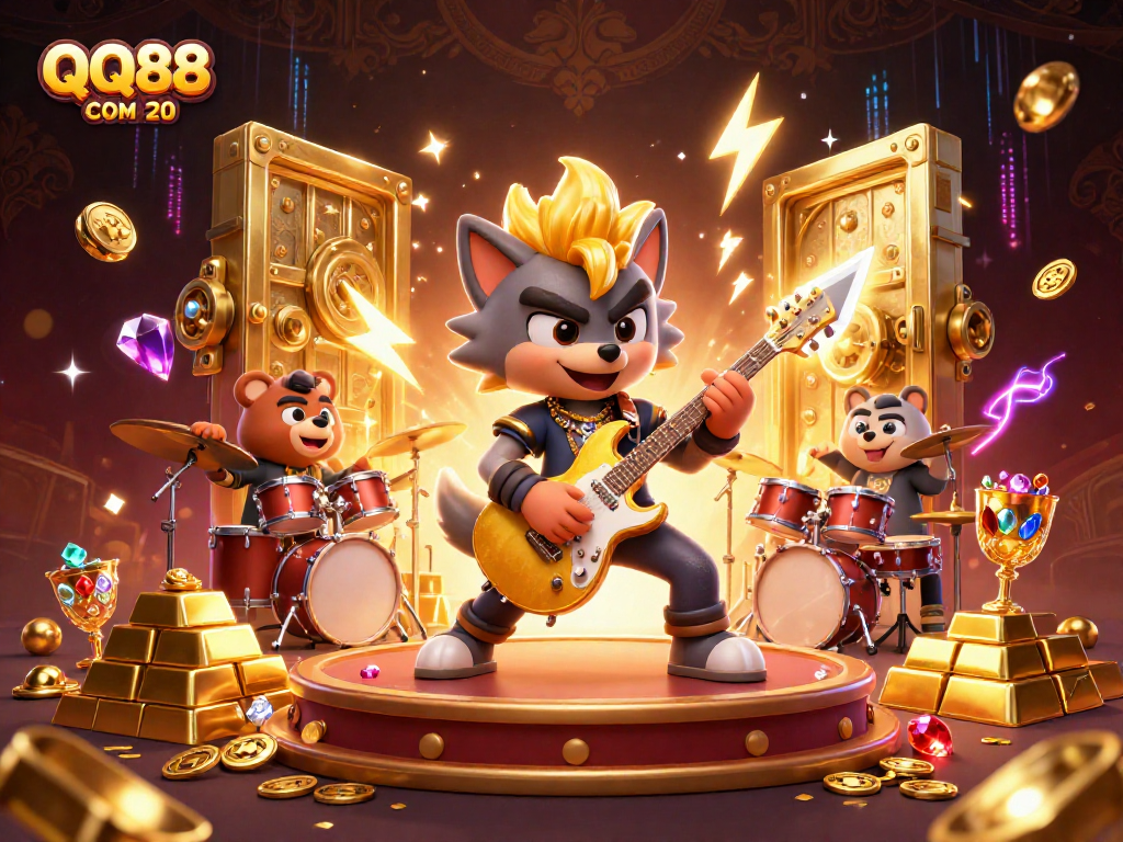 Experience the thrilling energy of QQ88 COM 20 as cartoon characters rock the casino stage!