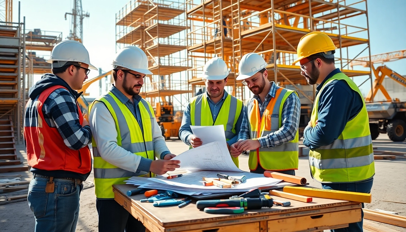 Engaged apprentices in construction apprenticeship Colorado under mentorship at a vibrant job site.
