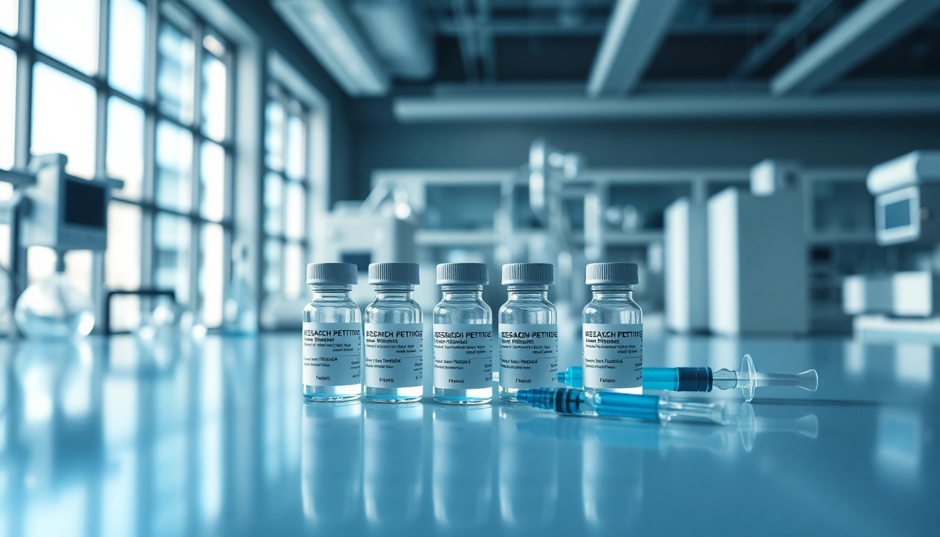 Buy ss-31 peptide displayed in a professional lab setting with detailed vials and syringes.