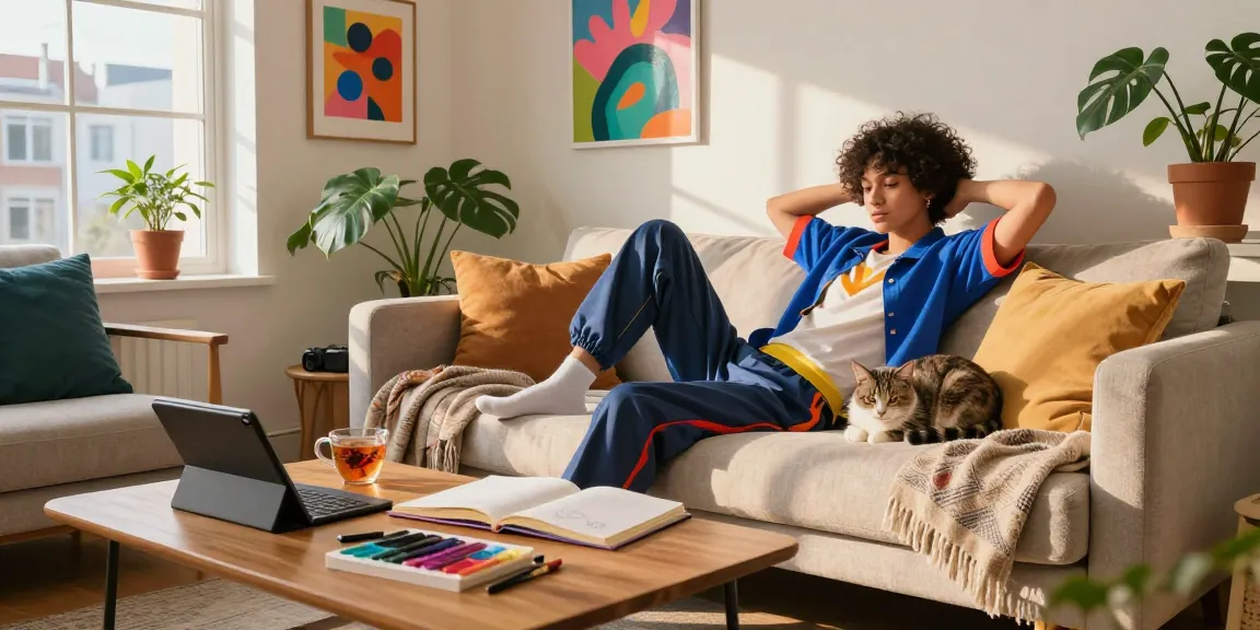Stylish individual enjoying creative leisure at home, https://kirstenpricexxx.com/ cozy urban space filled with art and comfort.