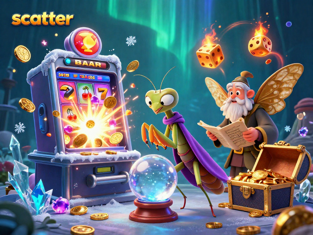 Experience the thrill of scatter wins with a colorful slot scene of fortune tellers and jackpots