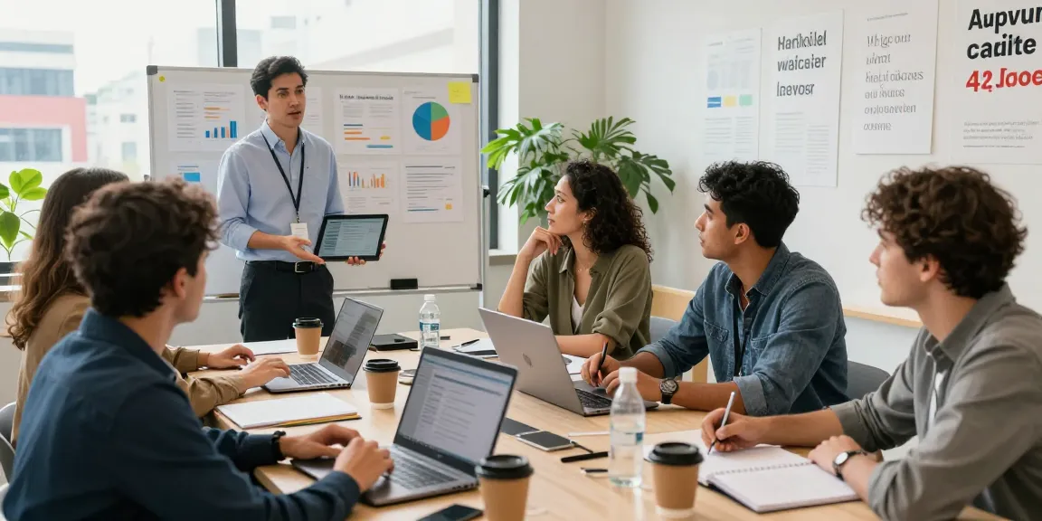Team brainstorming commercial validation strategies in a modern workspace.