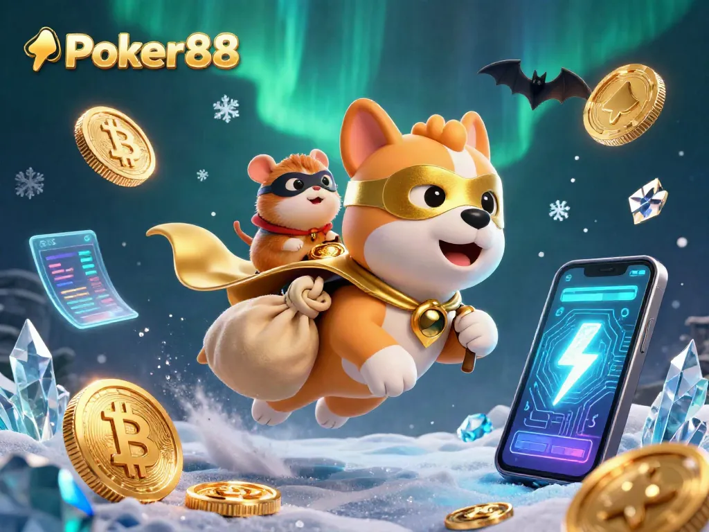 Experience thrilling gameplay with Poker88's vibrant 3D characters flying through a rich casino-themed scene.