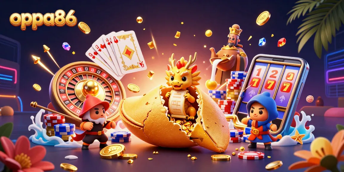 Play thrilling games at oppa86 with golden coins and lucky sevens in an exciting casino scene.