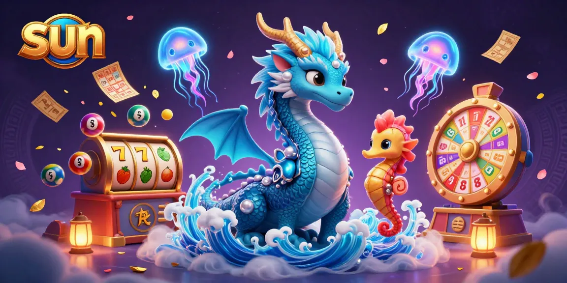 Join the sun-themed casino adventure with vibrant games and dynamic prizes in this captivating illustration.
