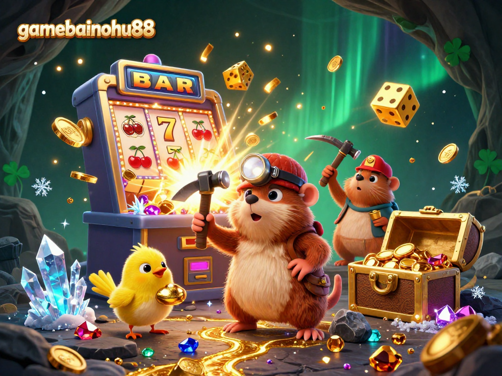Engage with gamebainohu88 by playing as a treasure hunter mole in a vibrant casino scene filled with jackpots and treasures.