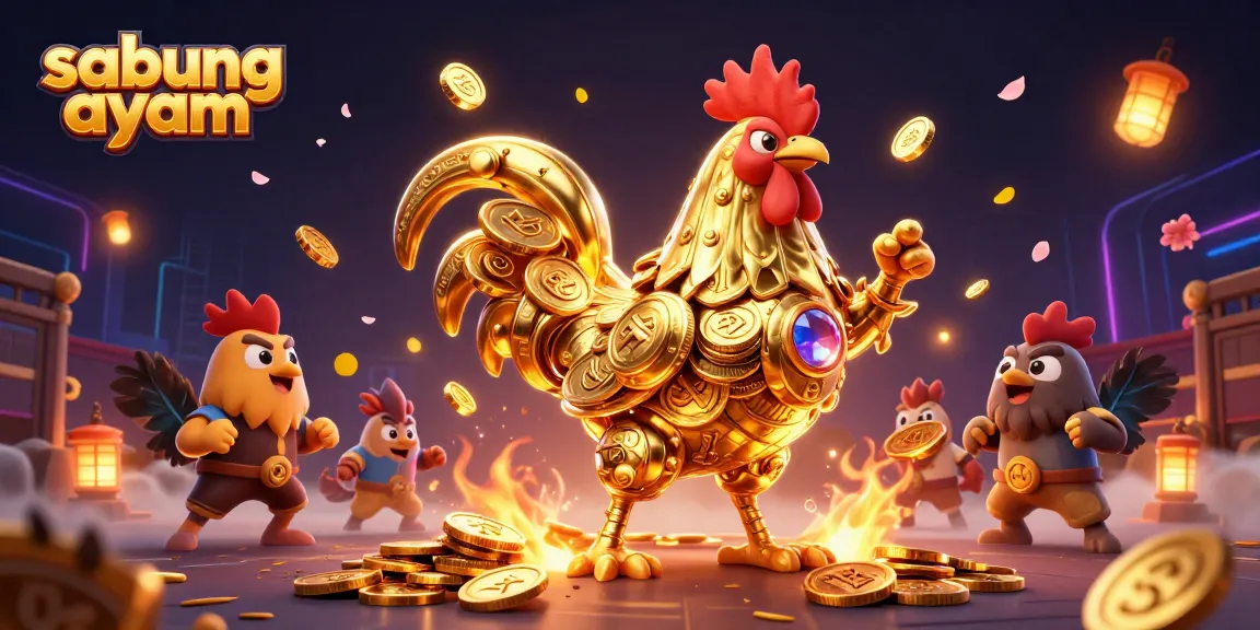 Experience the thrill of sabung ayam in this dynamic illustration featuring an ancient golden golem amidst an intense cockfighting scene.