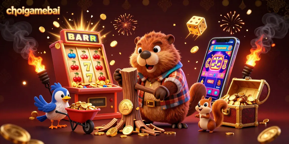 Join the fun at choigamebai by stacking gold acorns and collecting coins in this vibrant casino illustration.