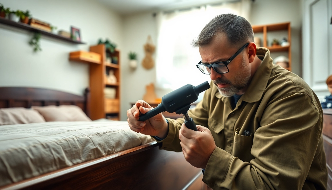 Technician provides bed bug pest control services in a home setting, showcasing expertise and attention to detail.