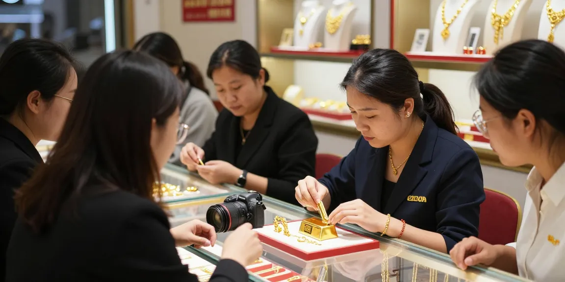 Customers engaging in gold transactions at a jewelry store featuring mantra88 gold pieces.