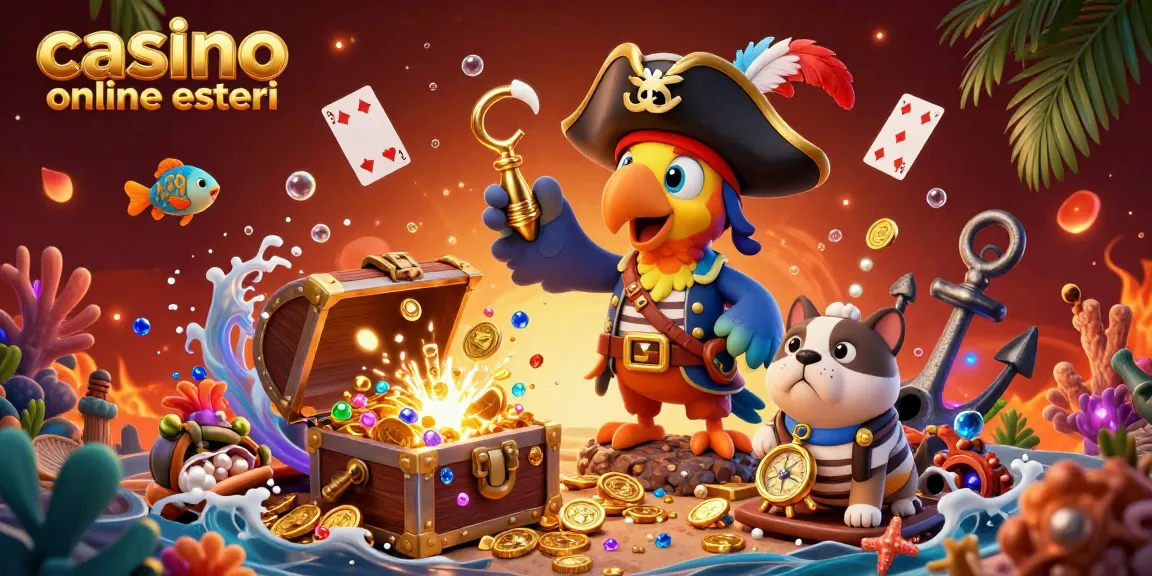 Gioca ai casino online esteri con un'illustrazione vivace di pirati e tesori sottomarini.