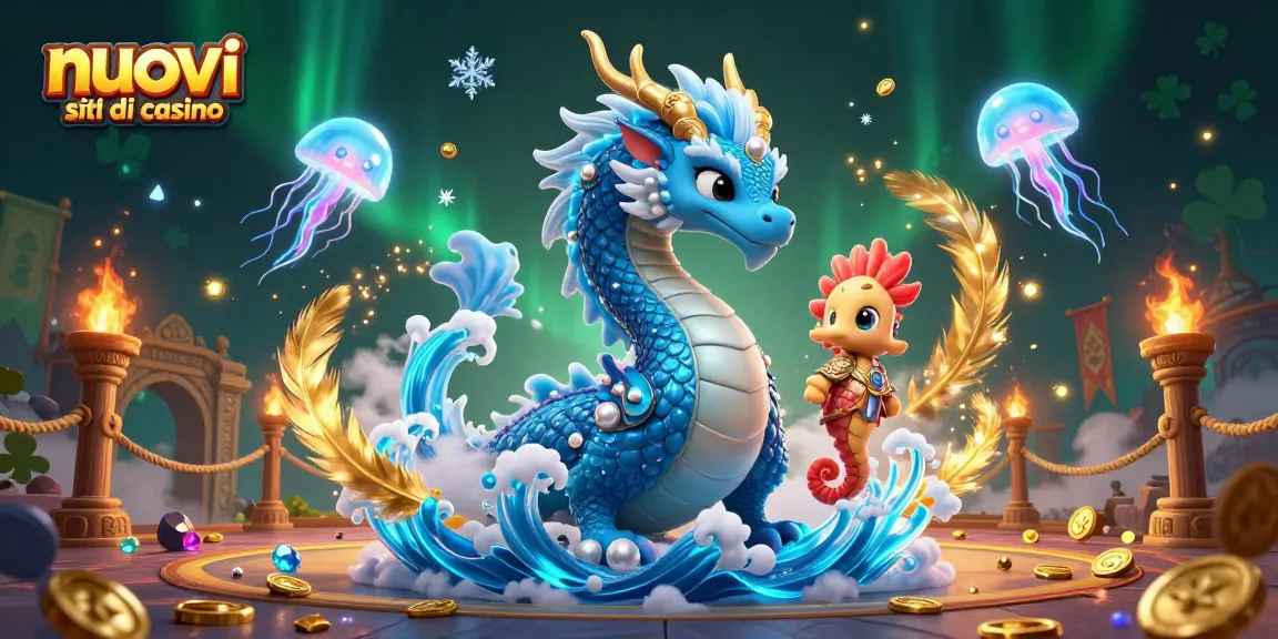 Gioca nei nuovi siti di casino con questa illustrazione di un drago d'acqua e un cavaliere.