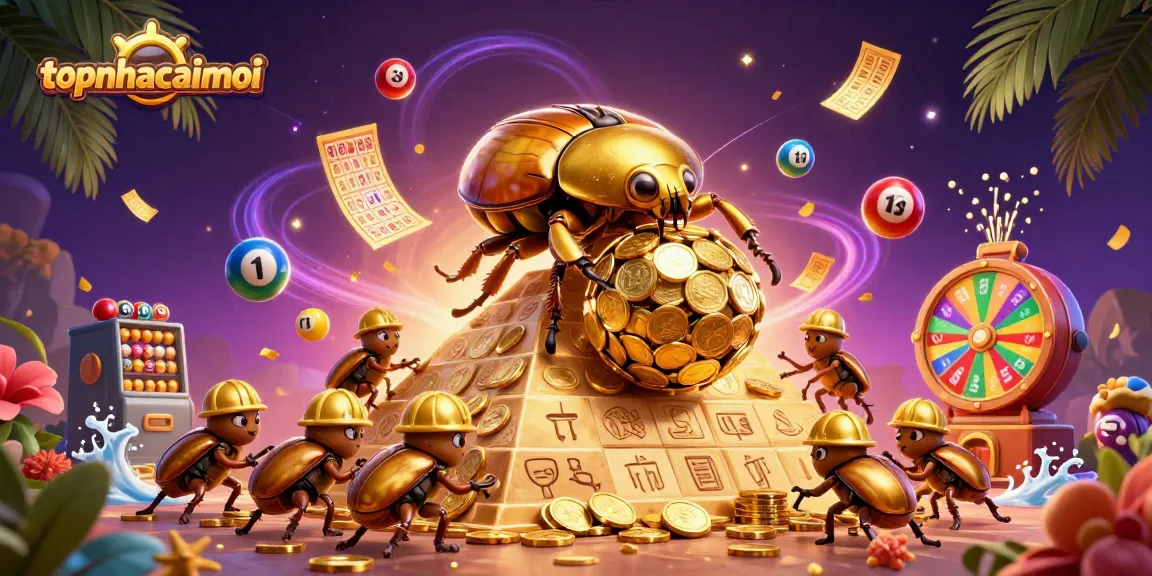 Experience the excitement of topnhacaimoi with vibrant lottery balls, golden tickets, and casino symbols.