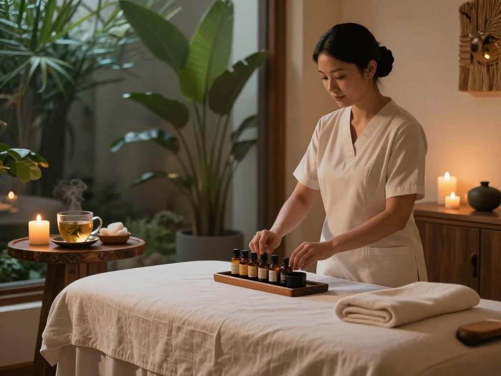 Experience premium relaxation at Balanced Massage with mantra88 oils during tranquil spa treatments.