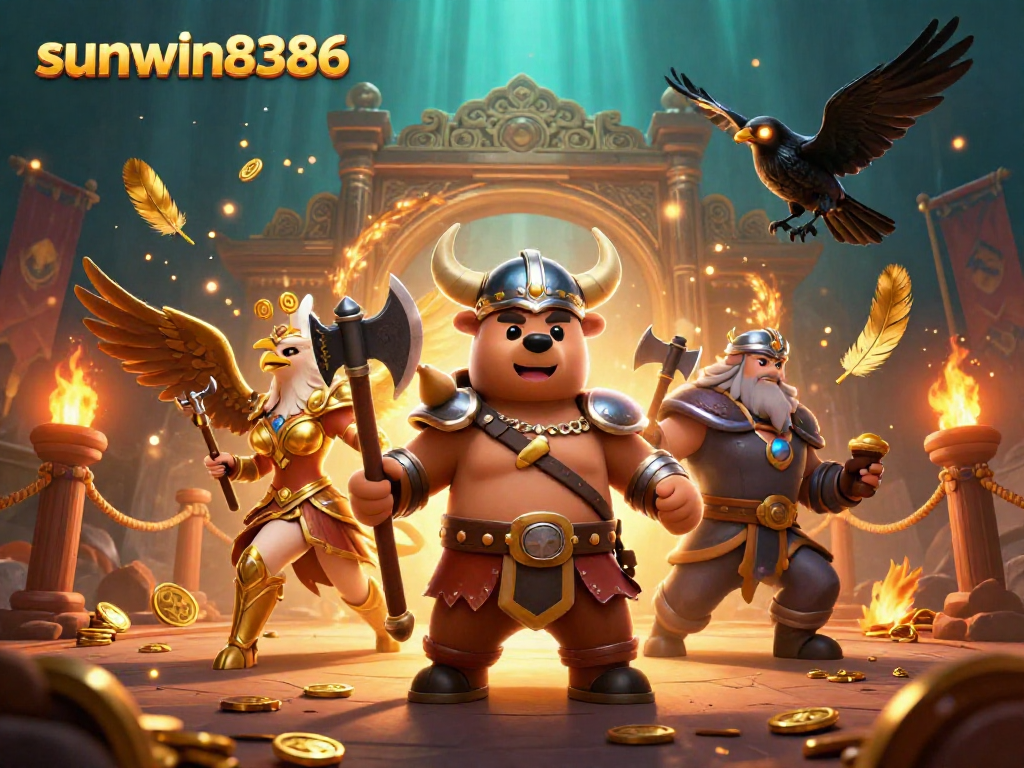 Experience thrilling gameplay at sunwin8386 with a vibrant 3D casino illustration showcasing dynamic characters and gambling elements.