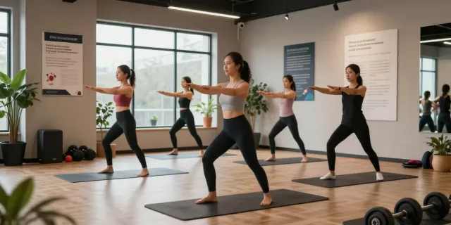 Tirzepatide health benefits session in modern wellness studio, highlighting active lifestyle.