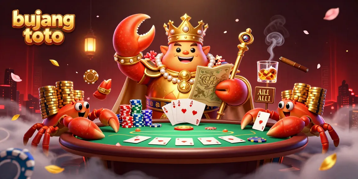 Win big with bujang toto as a golden crab emperor rules the casino with vibrant poker action.