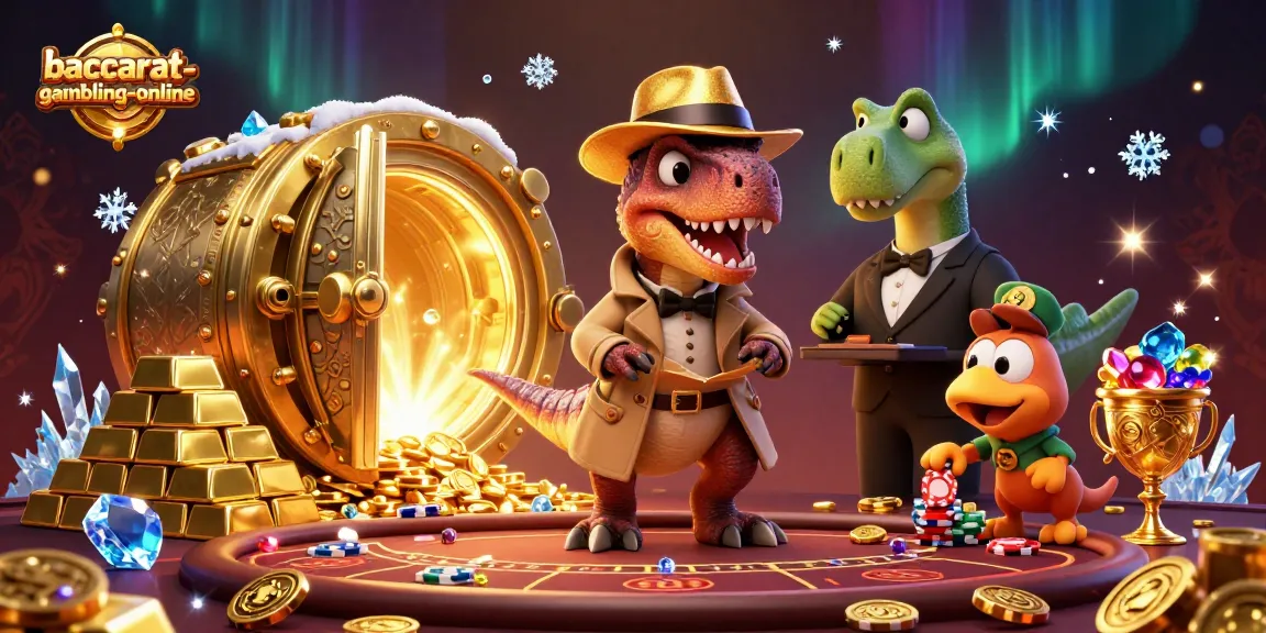Experience baccarat-gambling-online excitement with a 3D velociraptor card counter at the table.