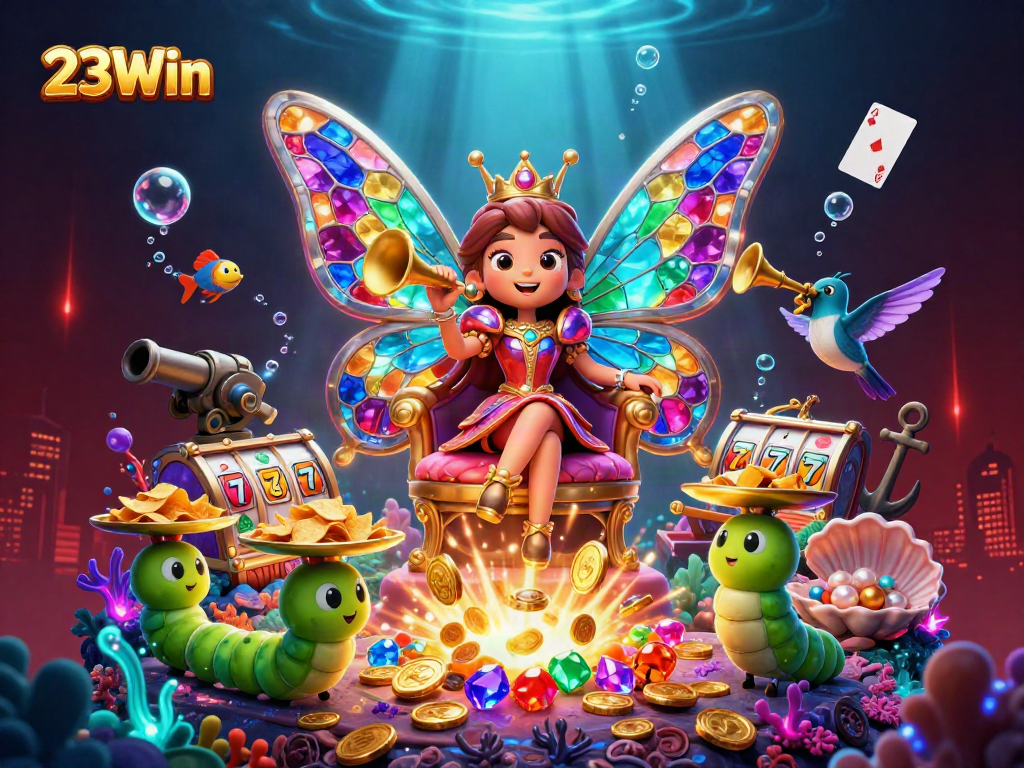 Engage with 23Win's colorful online casino experience through this vibrant illustration