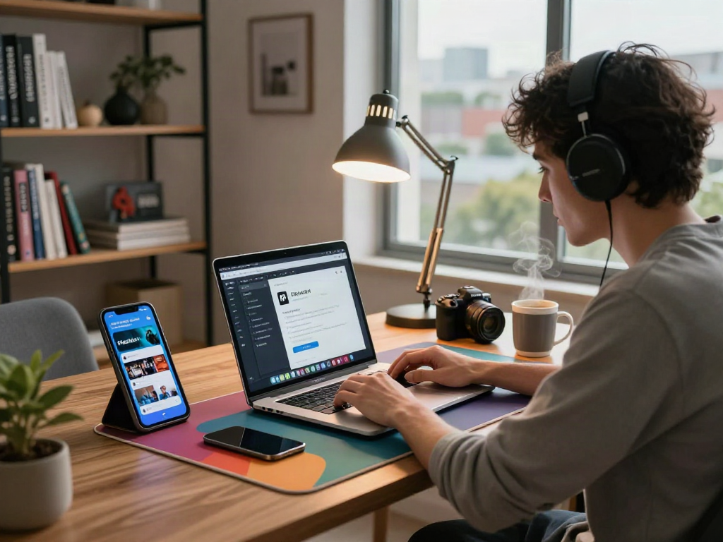 Pikashow APK download in a focused workspace with lifestyle elements