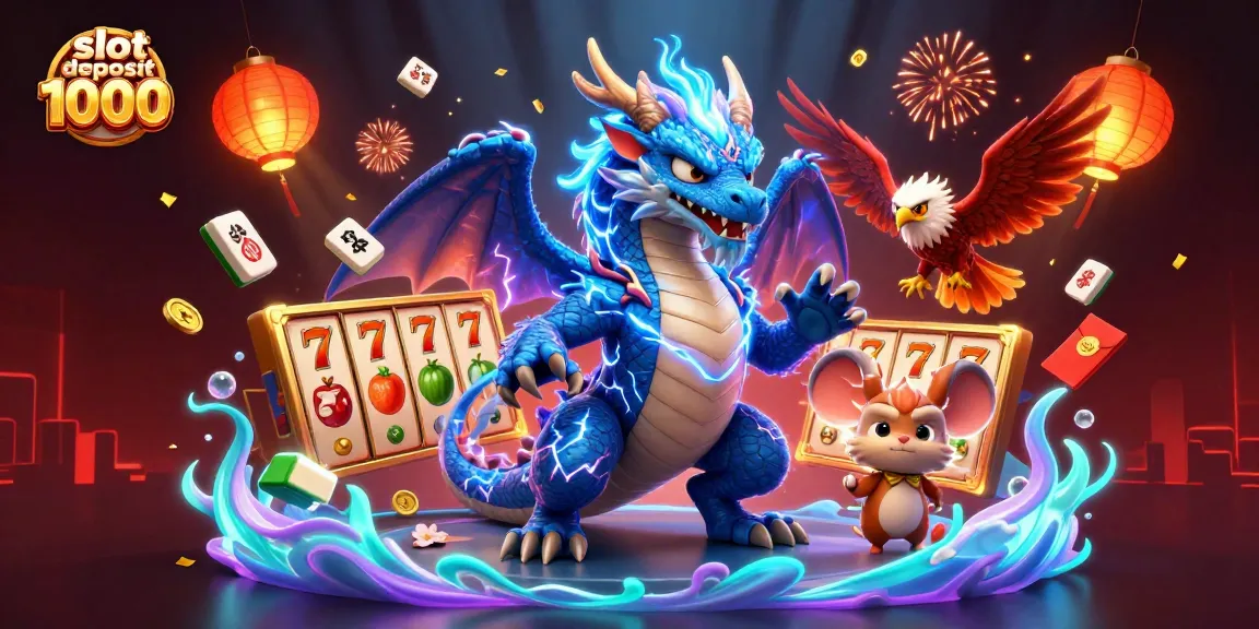 Experience thrilling wins and excitement at slot deposit 1000 with vibrant casino symbols and dynamic characters.