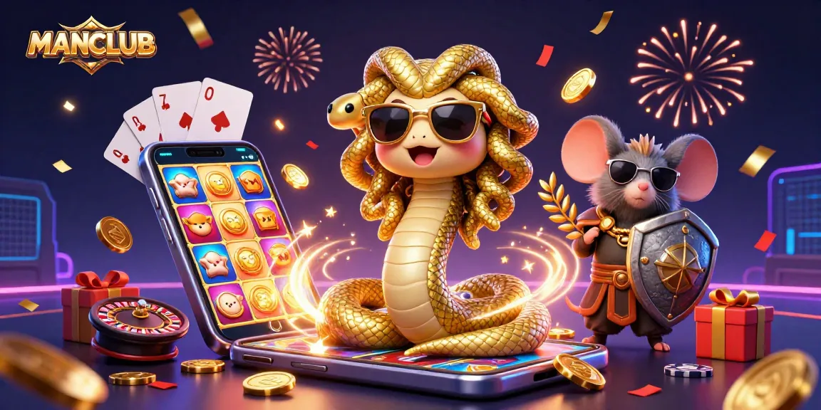 Engage in thrilling gameplay at MANCLUB with a vibrant 3D casino illustration featuring multiple gaming elements.