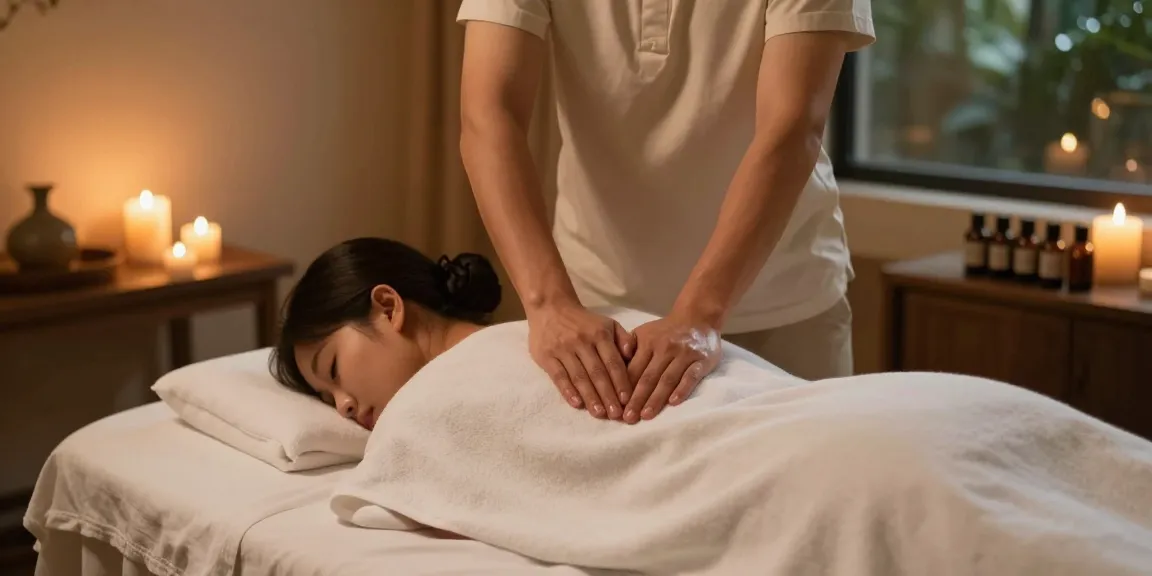 마사지 중인 모습으로 편안한 분위기의 스웨디시 마사지 시연