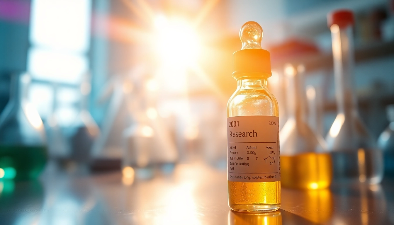 Reveal glow stack peptide in a captivating research setting highlighted by ethereal lighting.