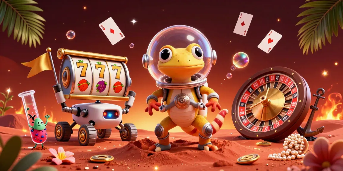 Join the excitement at aus96 as the Martian gecko discovers a golden casino filled with slot reels and roulette!
