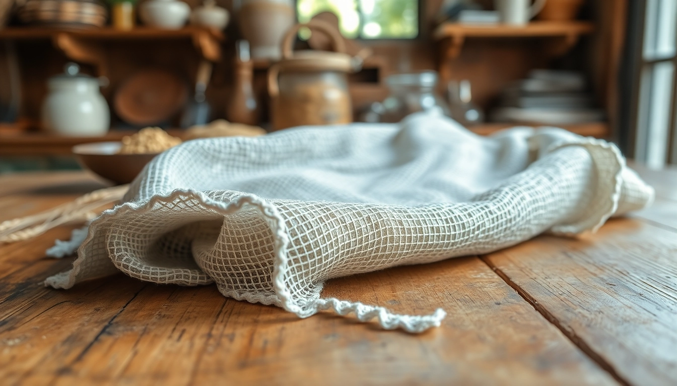 Koop neteldoek per meter, met natuurlijke textuur uit een rustieke keuken.