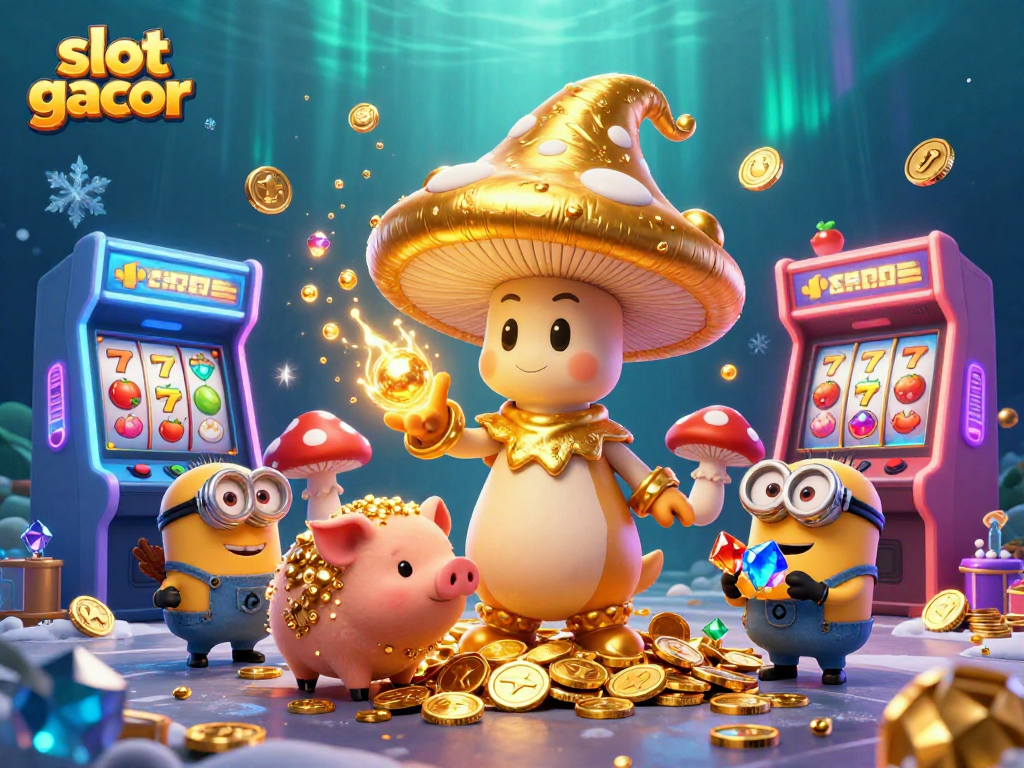 Engage in exciting gameplay with slot gacor as a wizard channels treasure magic amidst a colorful casino scene.