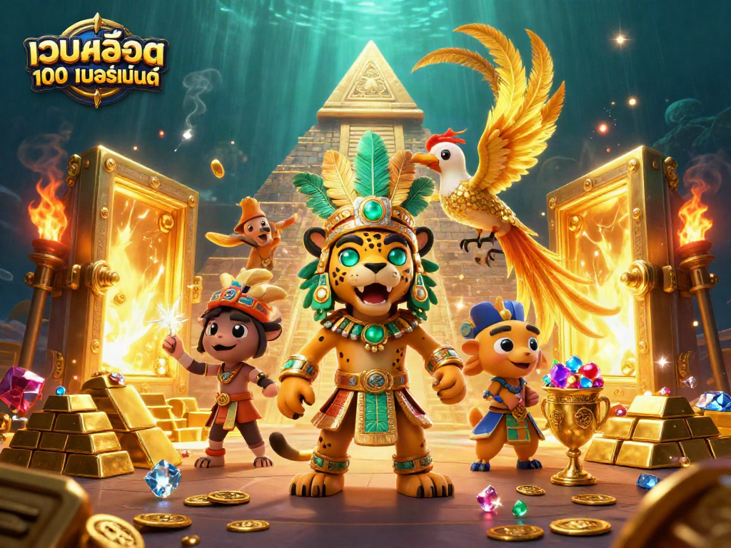 Engage with เว็บสล็อต แท้ 100 เปอร์เซ็นต์ featuring an extraordinary Mayan priest and quetzal bird amidst treasures and symbols of luck.