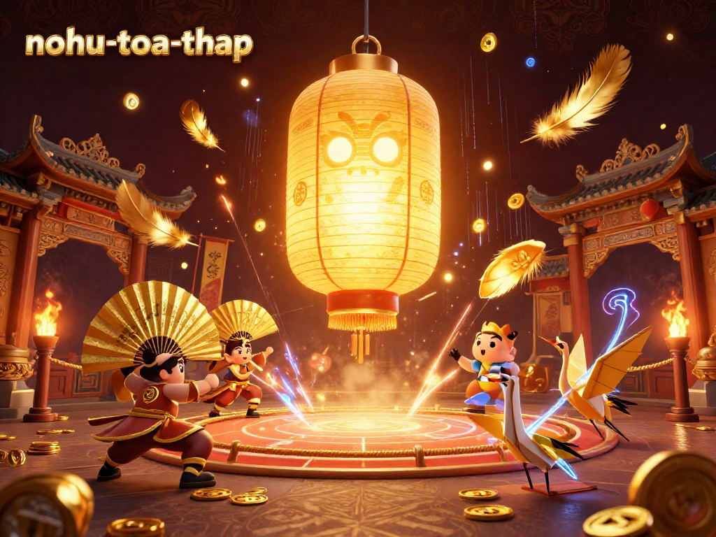 Engage with the exciting nohu-toa-thap game atmosphere featuring vibrant characters and dynamic casino elements.