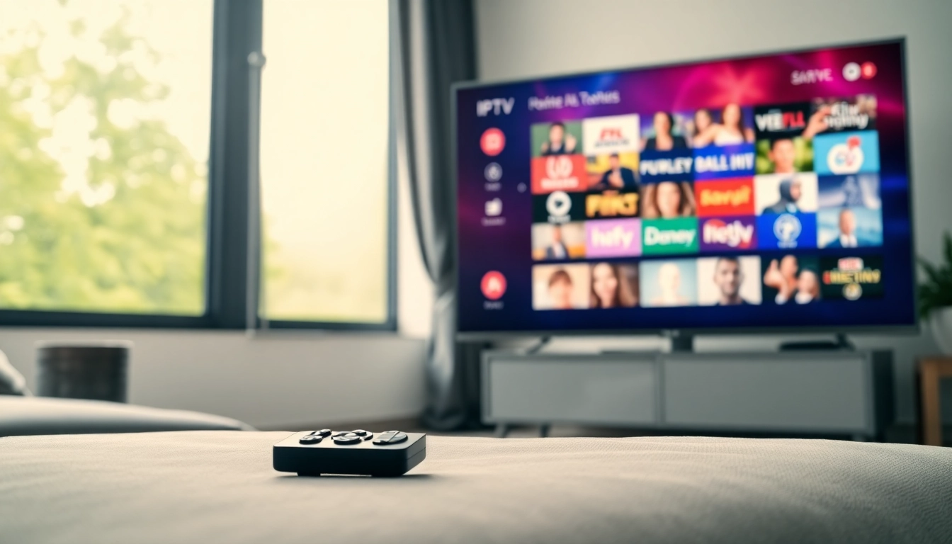 Experience the benefits of iptv free trial through a modern TV interface in a cozy setting.