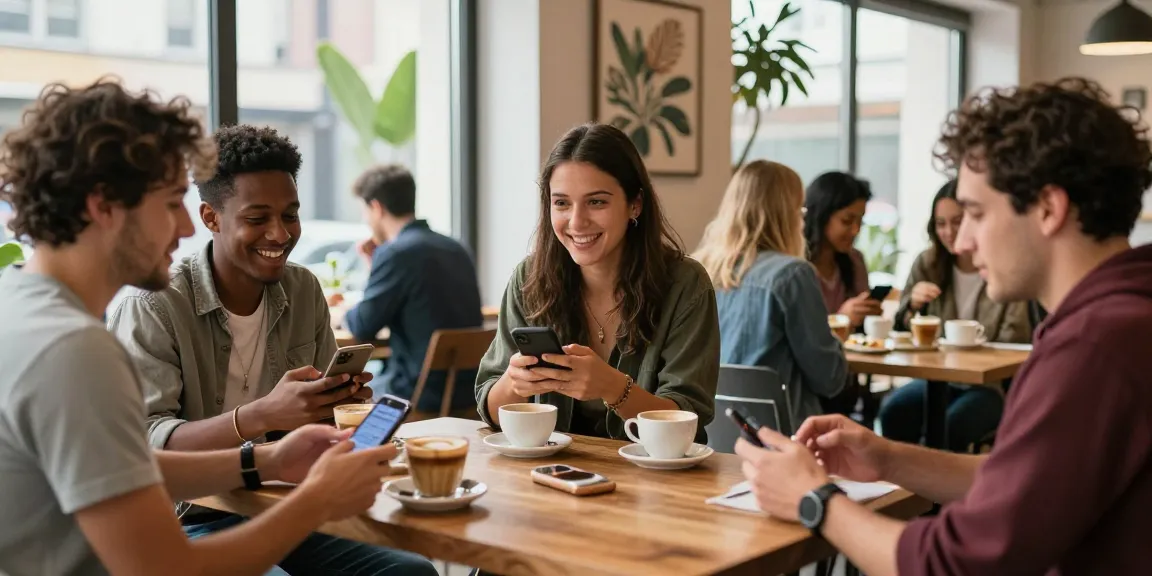 Engaging singles connecting over coffee while dating in a vibrant café.