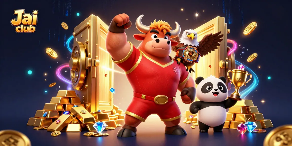 Experience the thrill of Jai club gaming with vibrant characters and gleaming treasures in a dynamic casino setting.