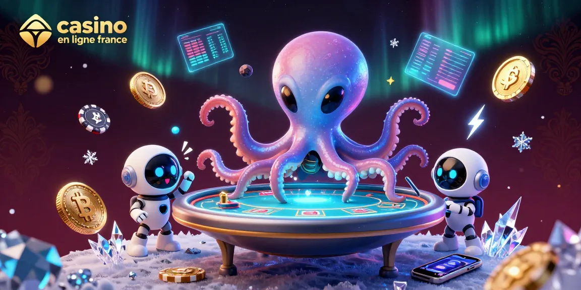 Plongez dans l'univers du casino en ligne France avec un octopus extraterrestre et des jetons de poker orbitant.
