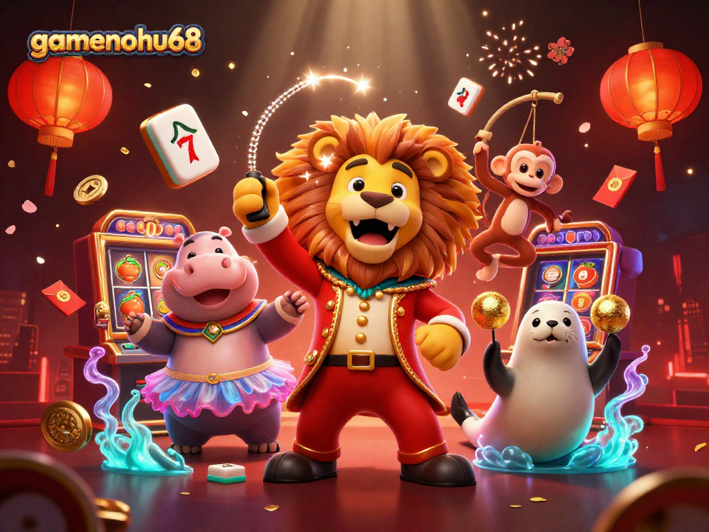 Join gamenohu68 and explore vibrant casino excitement with animated characters and thrilling gaming elements