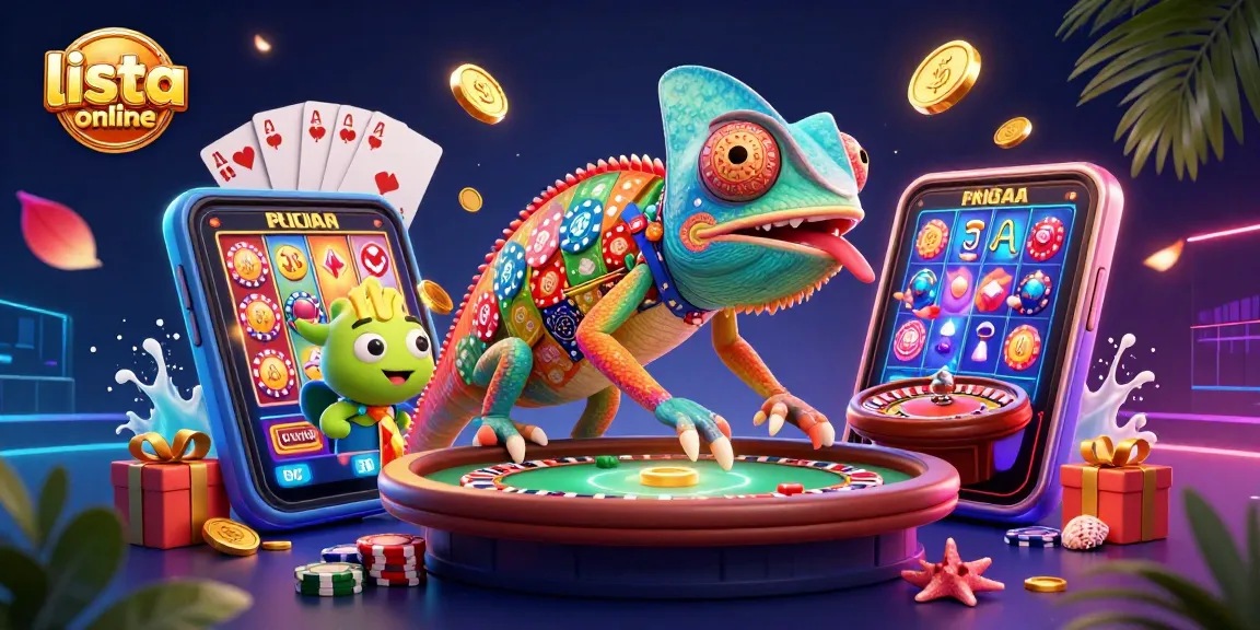Explora la lista casinos online mientras el camaleón juega y captura monedas doradas.