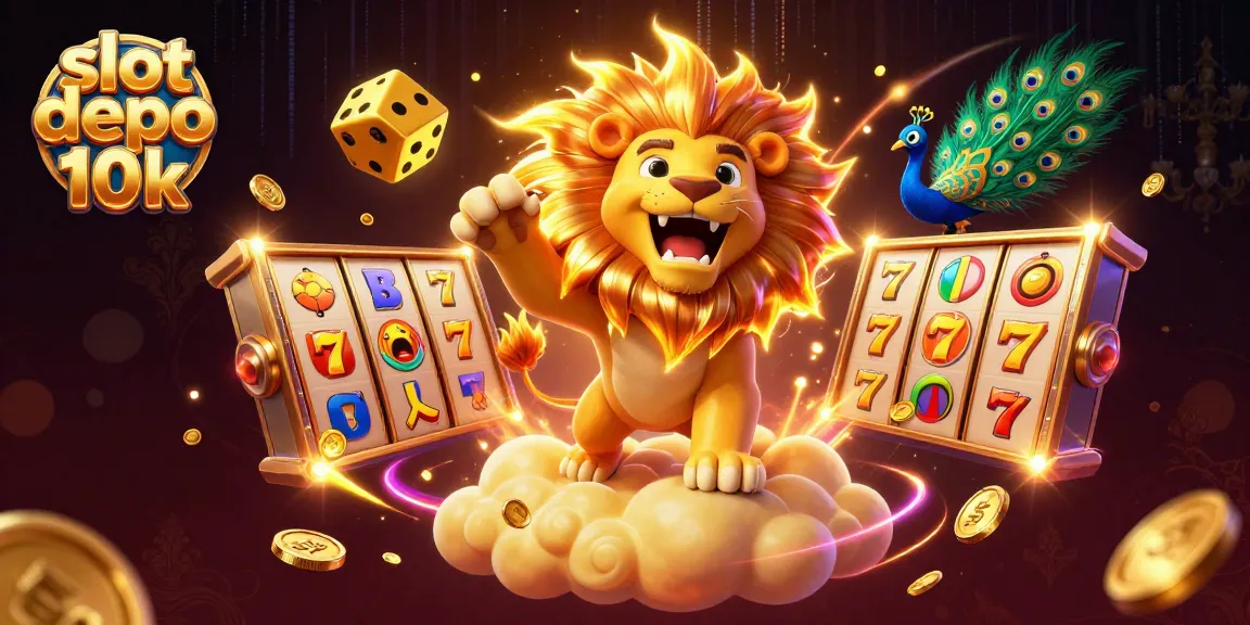 Menangkan slot depo 10k dengan gameplay menarik dan simbol keberuntungan dalam ilustrasi kasino 3D yang dinamis.