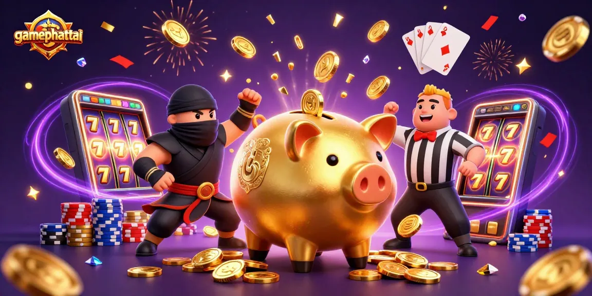 Experience the thrill of gamephattai as golden coins and jackpots explode in a vibrant casino scene.