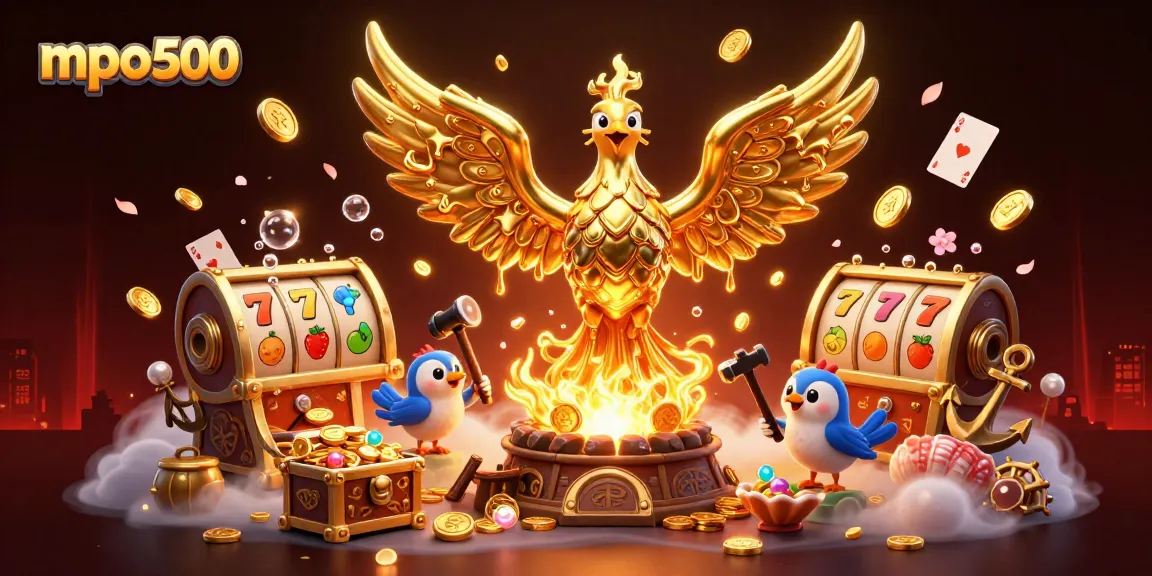 Experience the thrill of mpo500 with molten phoenix and vibrant slot elements in a captivating scene.