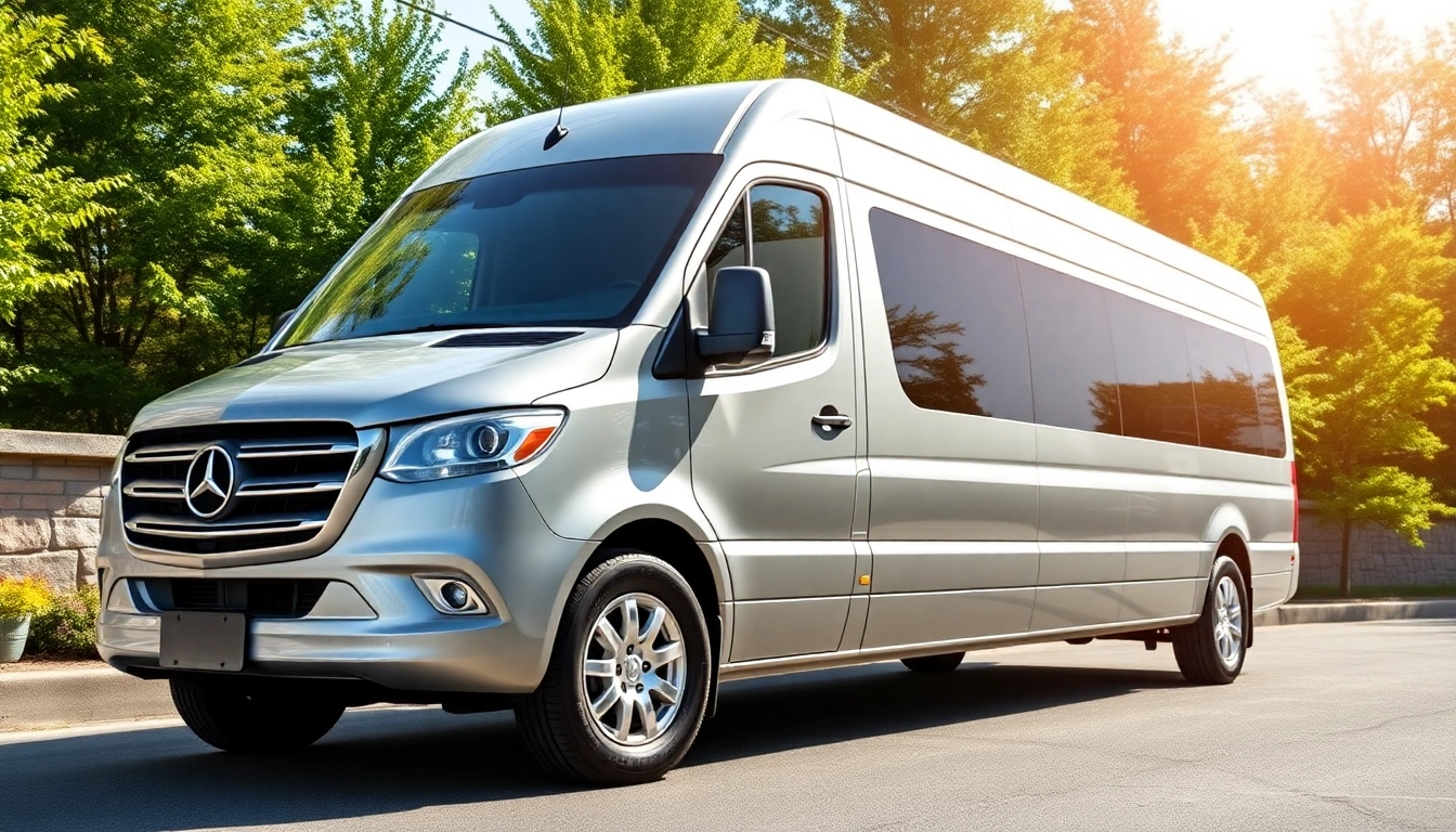 Experience the elegance of Mercedes Sprinter limo Rhode Island in a luxurious setting with a modern design.