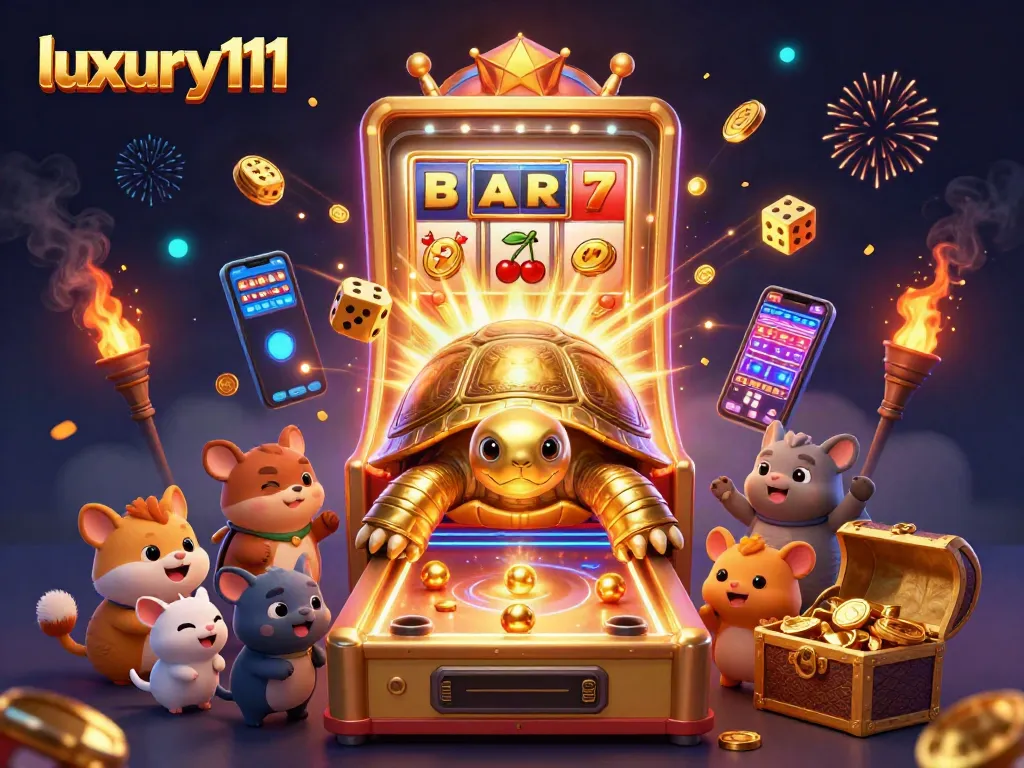 Engage with luxury111's 3D slot machine experience featuring jackpot wins and vibrant casino elements.