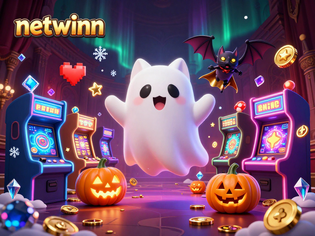 Experience netwinn's haunted casino adventure with a ghost cat, vibrant games, and spooky fun.