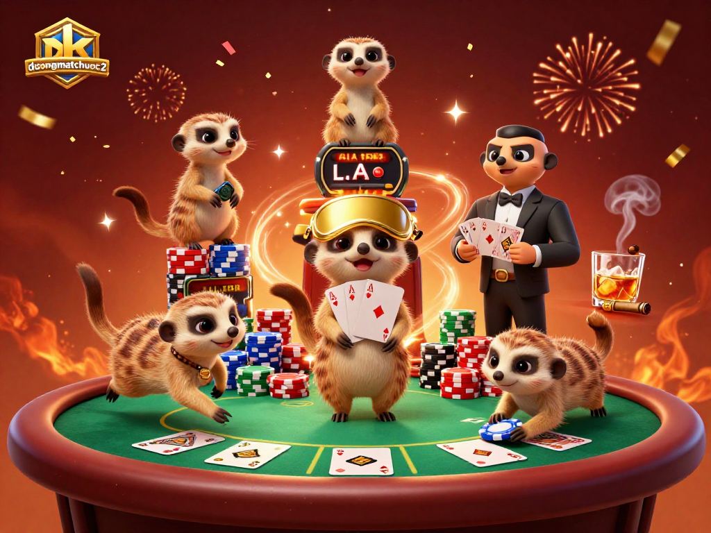 Watch duongmatchuoc2 meerkats operating a busy casino with dynamic poker action and colorful confetti.