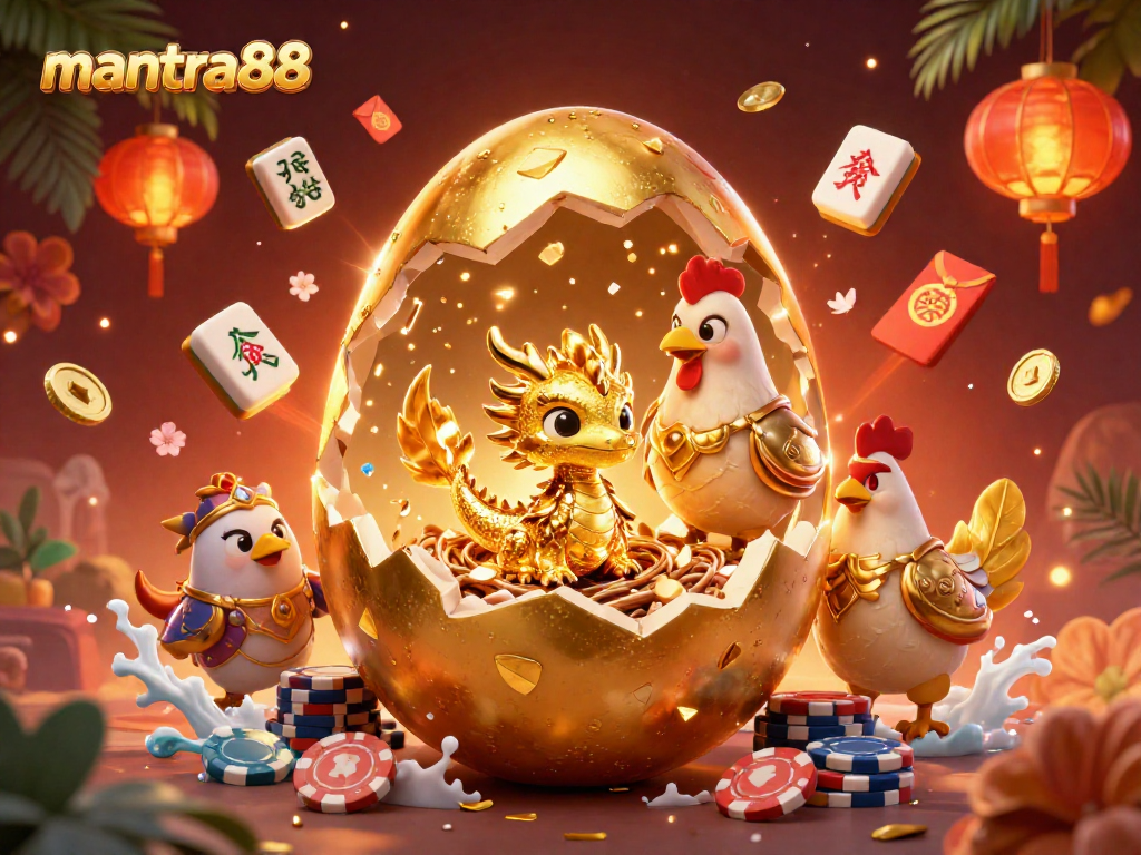 Engage with mantra88's exciting gameplay backdrop featuring a golden dragon and poker chips.