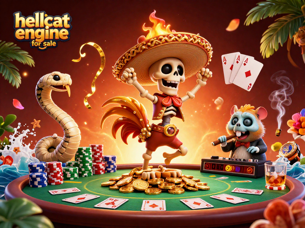 Experience the thrill of the hellcat engine for sale amidst vibrant casino action with poker and gold!
