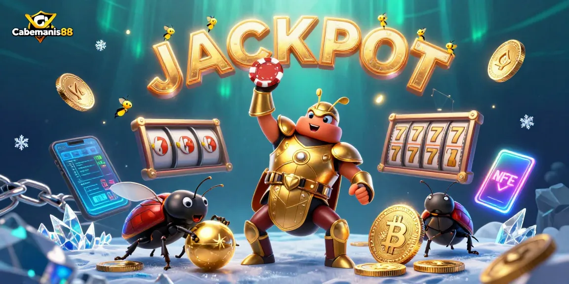 Win big with Cabemanis88 in this exciting gaming scene featuring vibrant characters and casino elements.