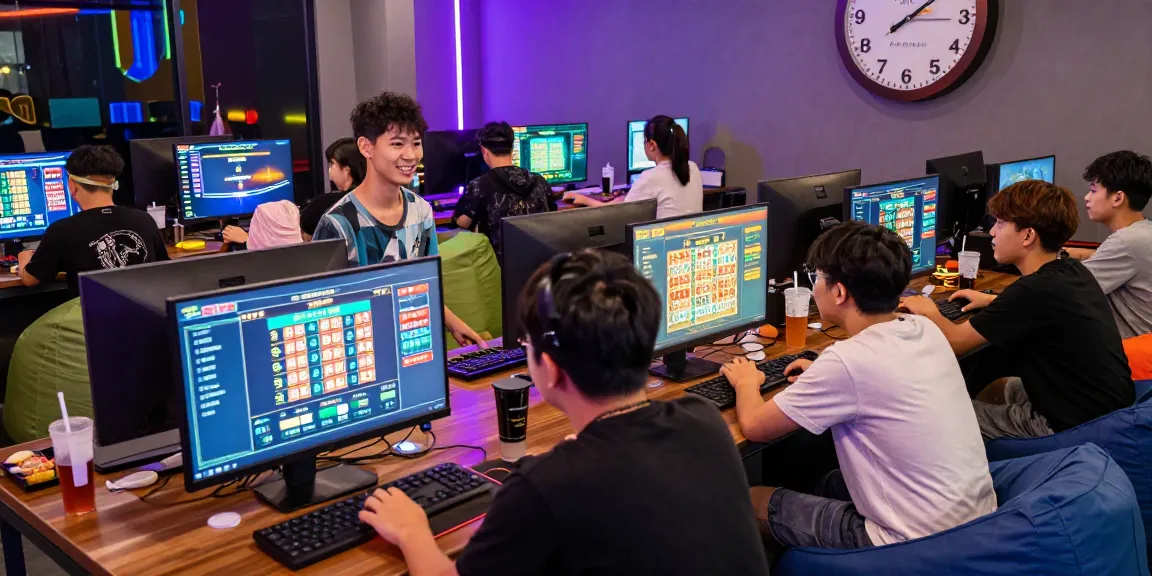 Exciting gaming lounge scene with friends engaging in situs togel betting.